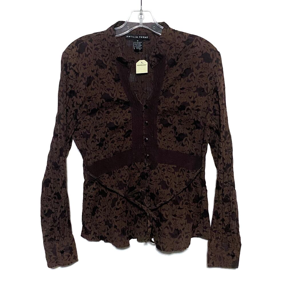 Antilia Femme Brown Top Blouse M Dark Romantic Burnout Floral Coquette Babydoll